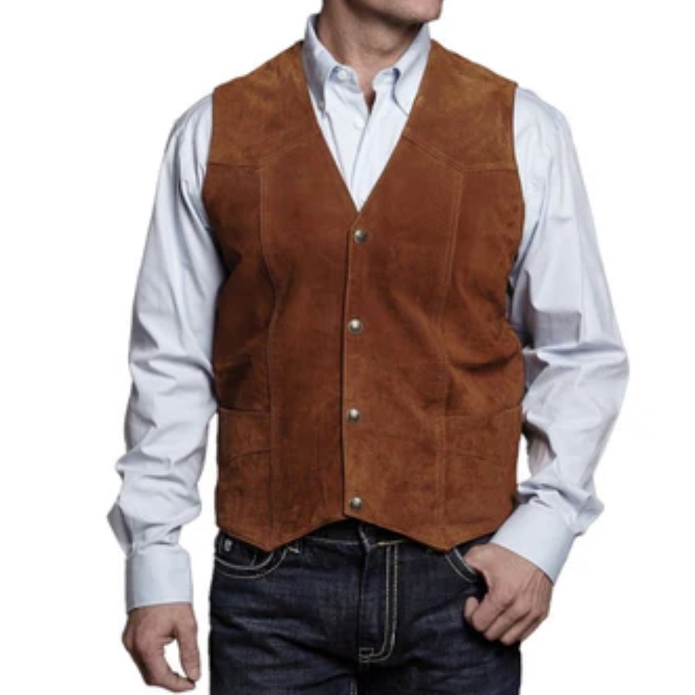 Cripple Creek Cognac Boar Suede Leather Western Snap Front Vest Size XL
